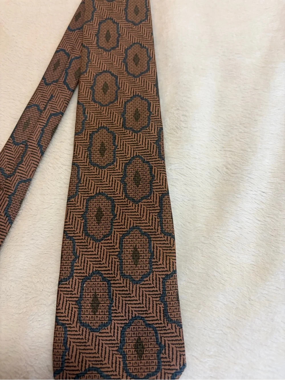 Charles Jourdan Brown and Navy Geometric Silk Tie